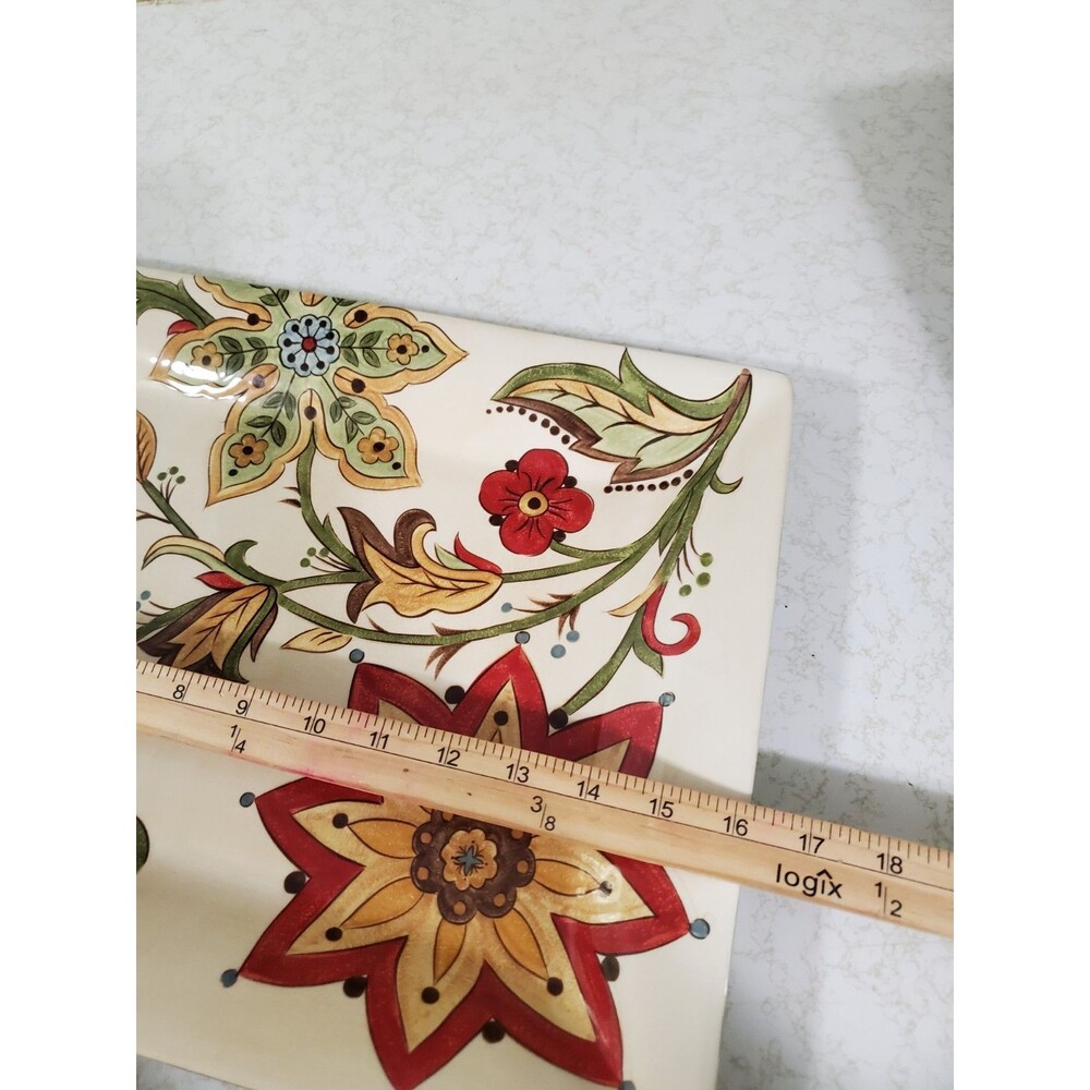 Carynthum by Pier 1 Imports 16” Rectangular Serving Plate Floral Design - Picture 10 of 11